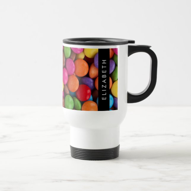 Colourful Candy, Candy Buttons, Sweets, Your Name Travel Mug (Right)
