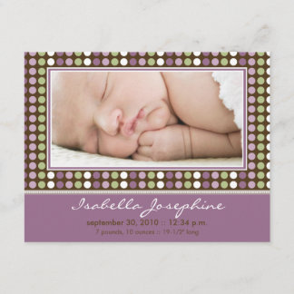 Colourful Candy Dots Birth Announcement (lilac)