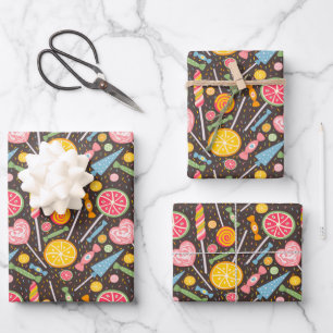 Colourful Candy Explosion Lollipop Blue Orange Red Wrapping Paper Sheet