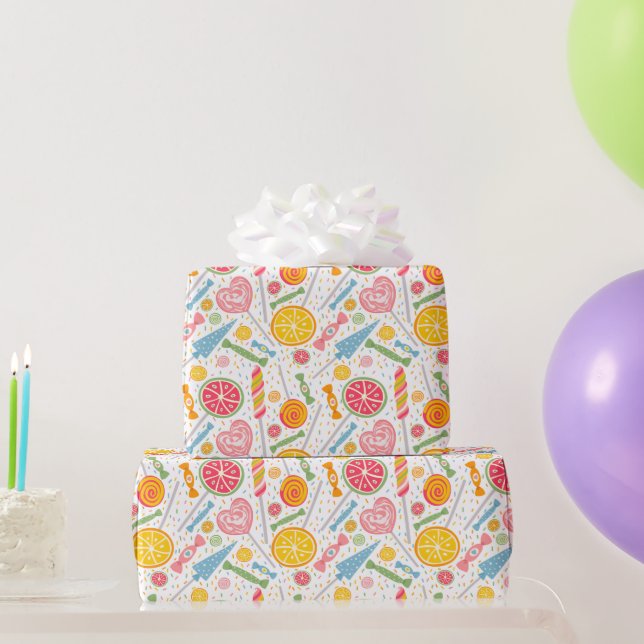 Colourful Candy Explosion Lollipop Orange Pink Red Wrapping Paper (Party Gifts)