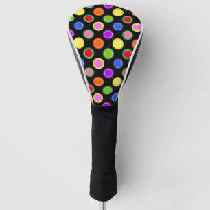 Colourful Candy Fruit Oversized Polka Dots on Blac Golf Head Cover
