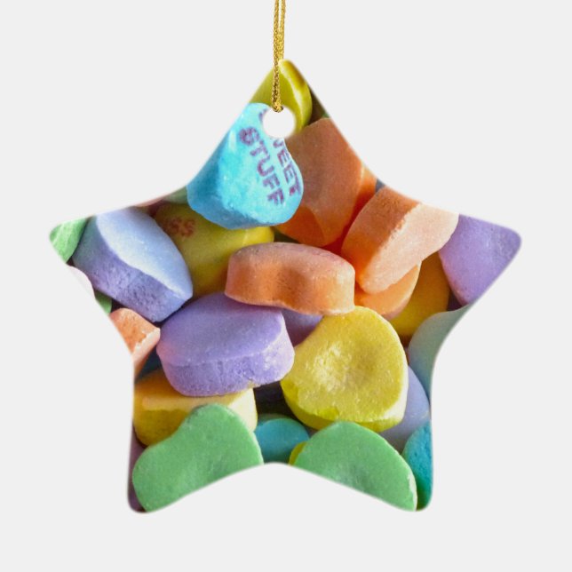 Colourful Candy Hearts Ceramic Tree Decoration (Front)