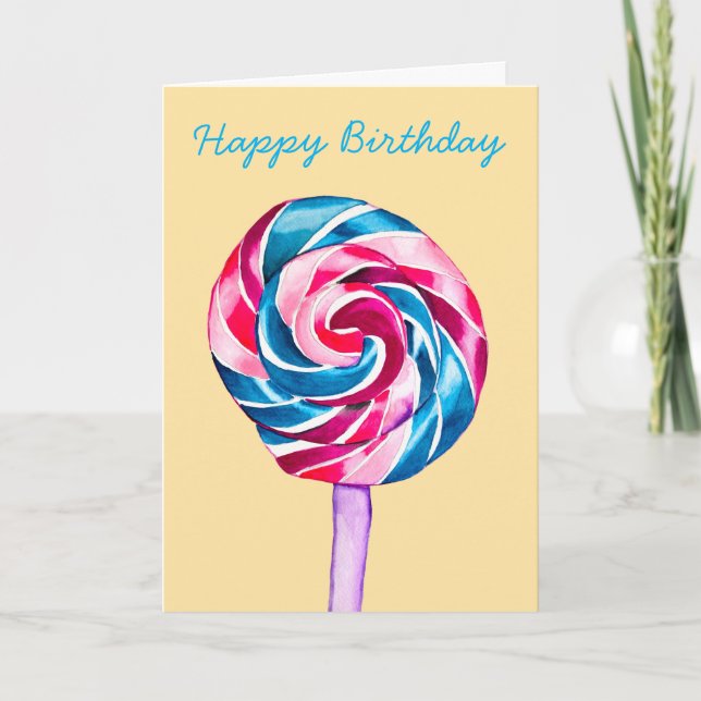 Colourful candy lollipop watercolor art card (Front)