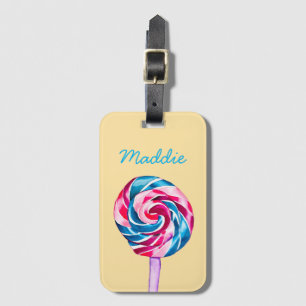 Colourful candy lollipop watercolor art luggage tag