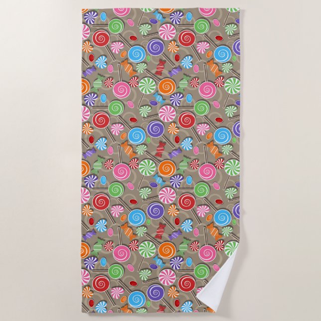 Colourful Candy & Lollipops Beach Towel (Front)