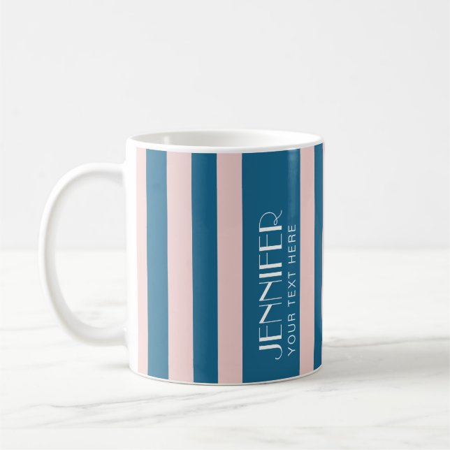 Colourful Candy Nautical Blue Modern Stripes  Coffee Mug (Left)