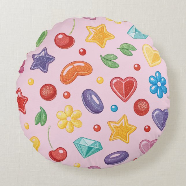 “Colourful Candy Star Round Pillow (Front)