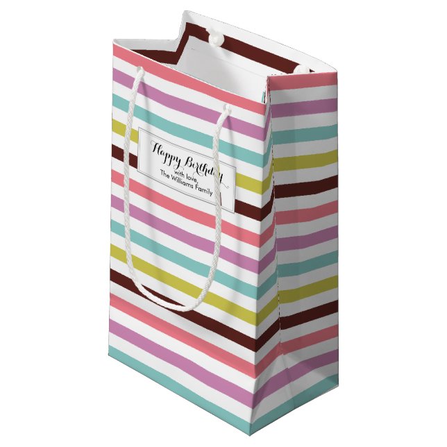 Colourful Candy Stripes Pattern Small Gift Bag (Front Angled)