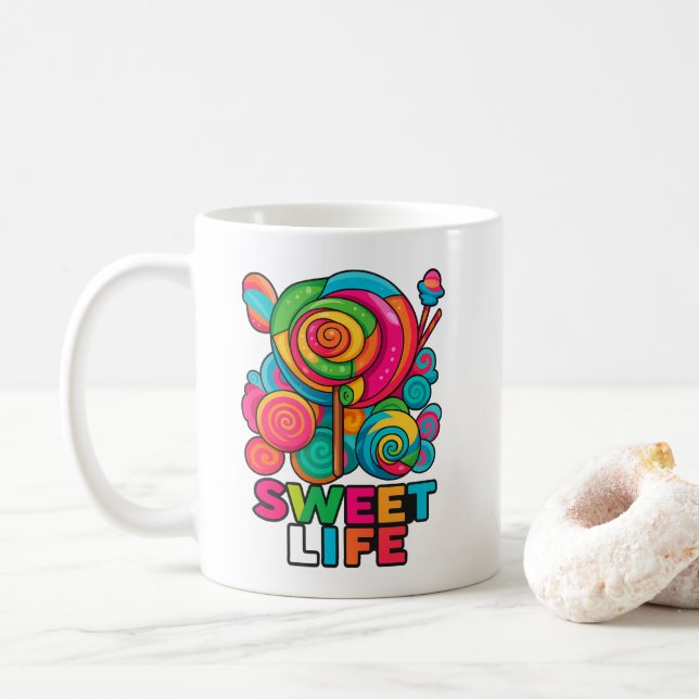 Colourful Candy Swirl Mug with Lollipops (With Donut)