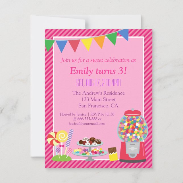Colourful Candy Themed Birthday Party Invitation (Front)