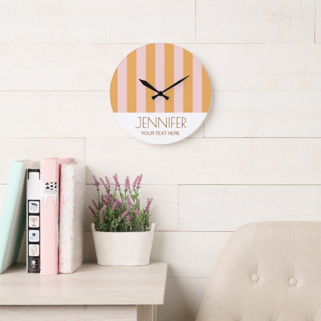 Colourful Candy Yellow Colour Block Modern Stripes Large Clock (Reading Room)