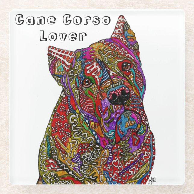 Colourful Cane Corso Lover Glass Coaster (Front)