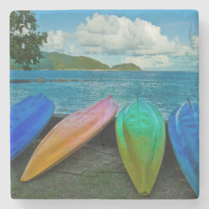 Colourful Canoes On The Beach In Pago Pago Stone Coaster