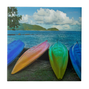 Colourful Canoes On The Beach In Pago Pago Tile
