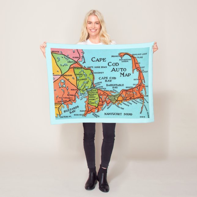 Colourful Cape Cod Map 30x40 Fleece Blanket (In Situ)