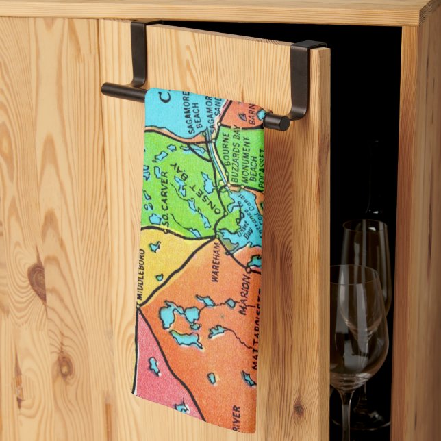Colourful Cape Cod Map Kitchen Towel (Thirds Fold)