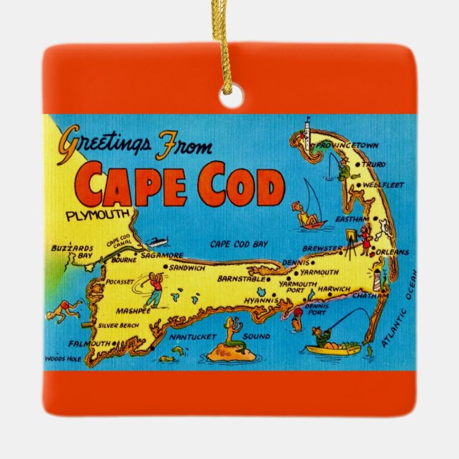 Colourful Cape cod Map Ornament (Front)