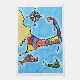 Colourful Cape Cod Map Tea Towel