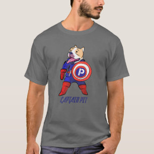 Colourful Captain Pitbull Funny Pittie Puppy Pet L T-Shirt