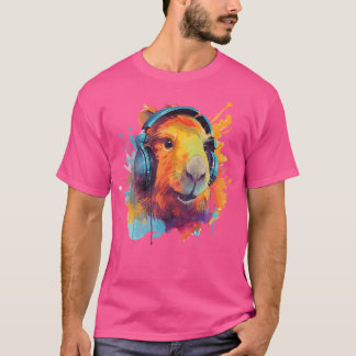 Colourful Capybara With Headphones Colourful Capyb T-Shirt