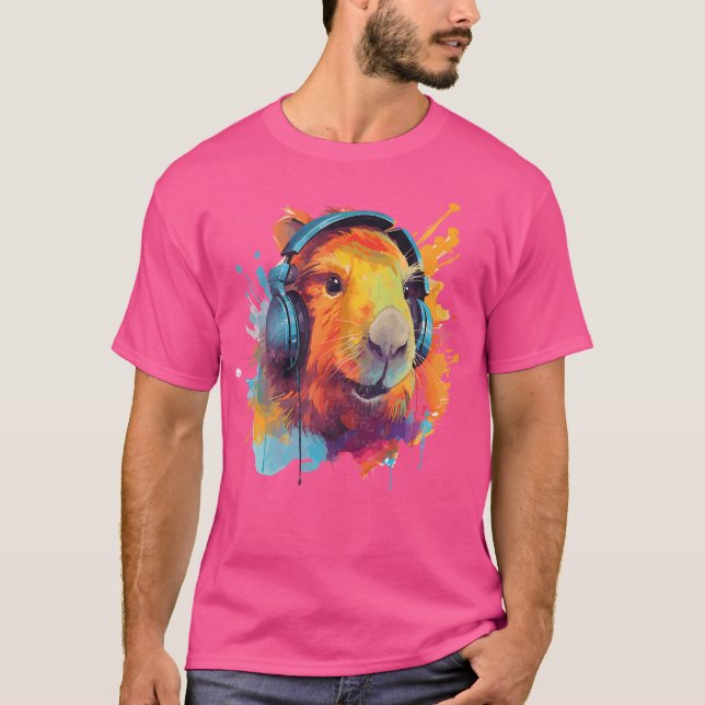 Colourful Capybara With Headphones Colourful Capyb T-Shirt (Front)