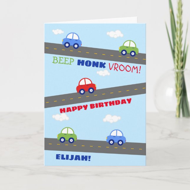 Colourful Car Kids Birthday Card (Front)