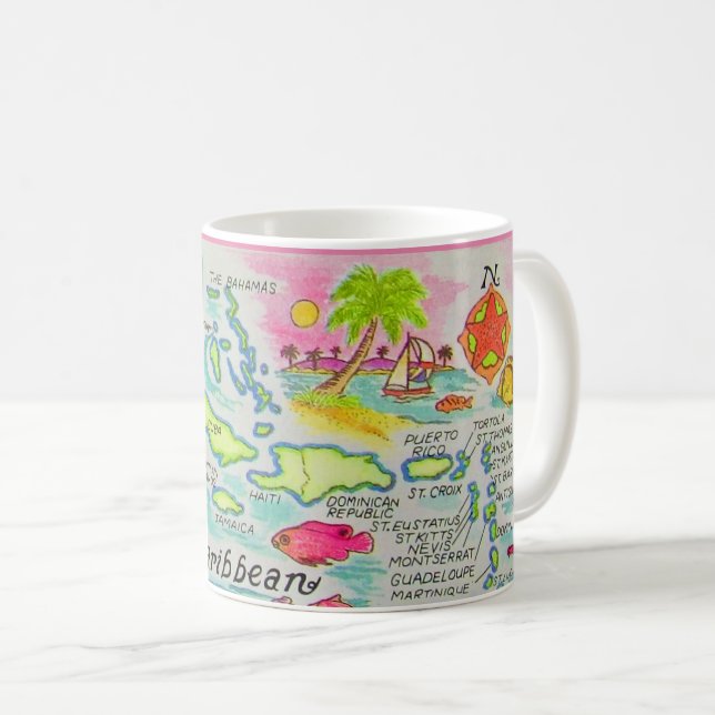 Colourful Caribbean Islands Illustrated Mug (Front Right)
