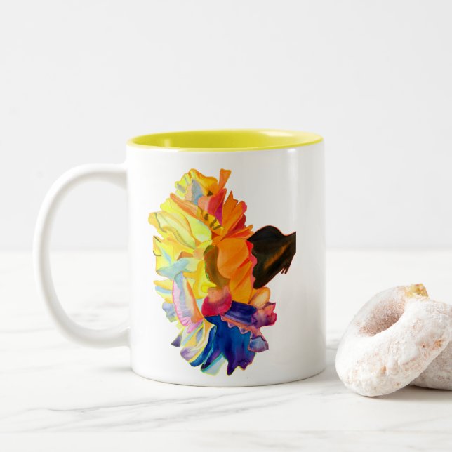 Colourful carnation watercolor flower Two-Tone coffee mug (With Donut)