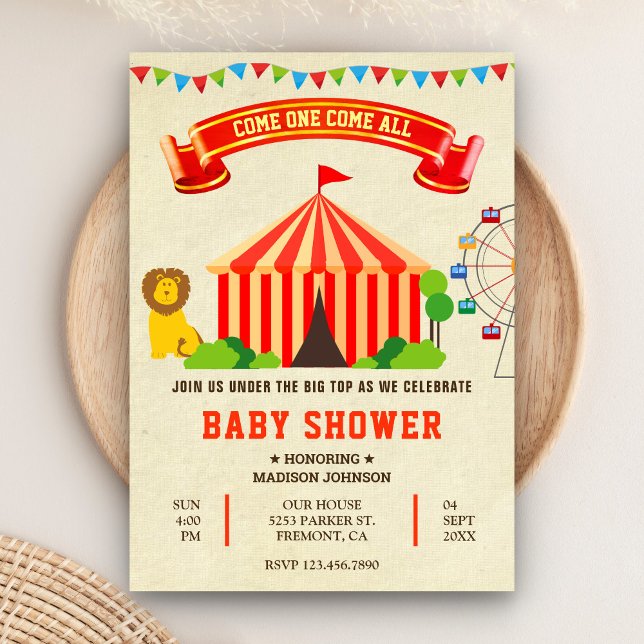 Colourful Carnival Circus Baby Shower Invitation (Creator Uploaded)