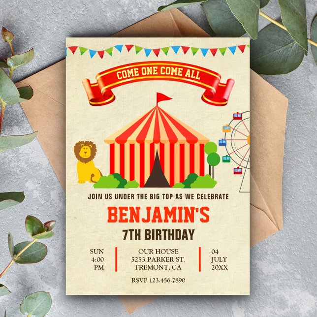 Colourful Carnival Circus Kids Birthday Invitation (Creator Uploaded)