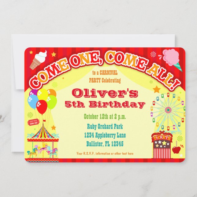 Colourful Carnival - Custom Birthday Invitations (Back)