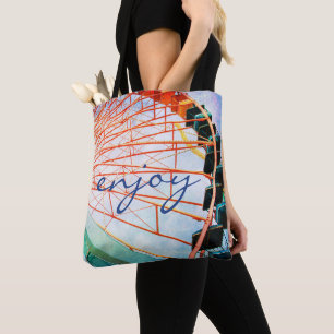 Colourful Carnival Ferris Wheel Photo Enjoy Script Tote Bag