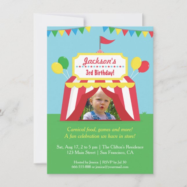 Colourful Carnival Kids Birthday Party Photo Invitation (Front)