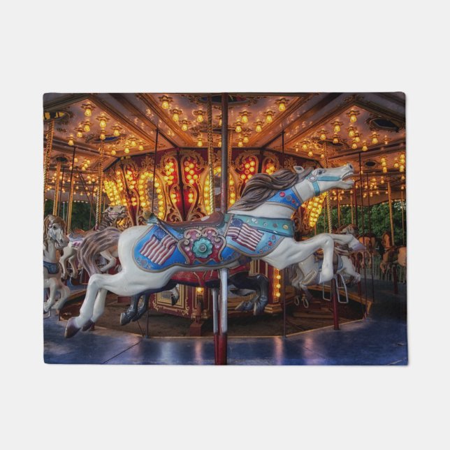 Colourful Carousel Horse and Merry Go Round Doormat (Front)