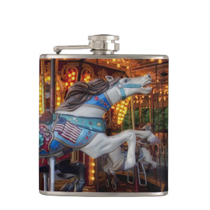 Colourful Carousel Horse and Merry Go Round Hip Flask