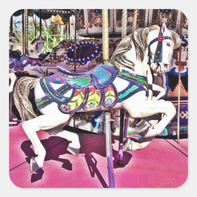 Colourful Carousel Horse at Carnival Photo Gifts Square Sticker (Front)