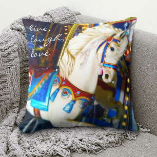 Colourful Carousel Horse Photo Live Laugh Love Cushion