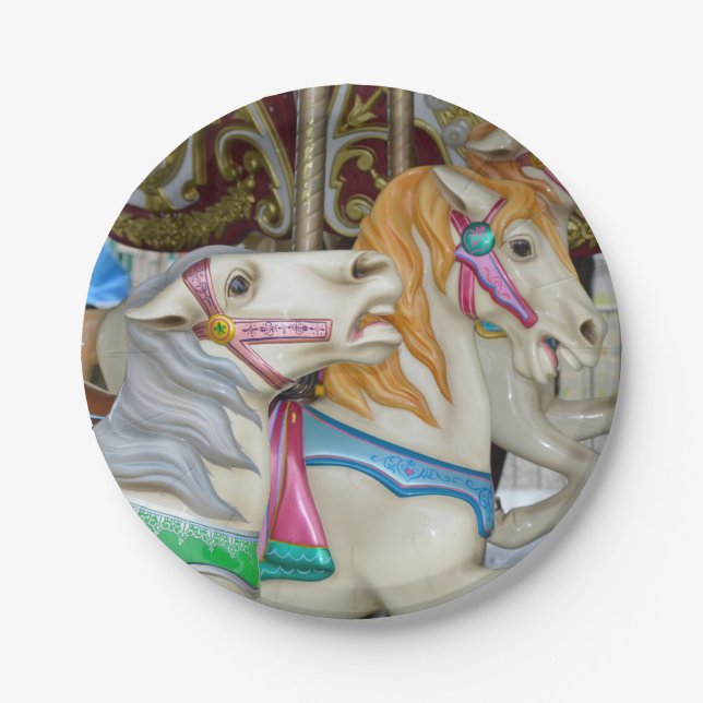 Colourful carousel horses paper plate (Front)