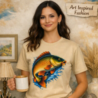 Colourful Carp Splash Artistic Graphic Tee