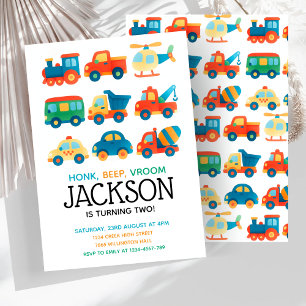 Colourful Cars Transportation Birthday  Invitation