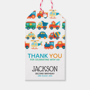 Colourful Cars Transportation Birthday Thankyou Gift Tags