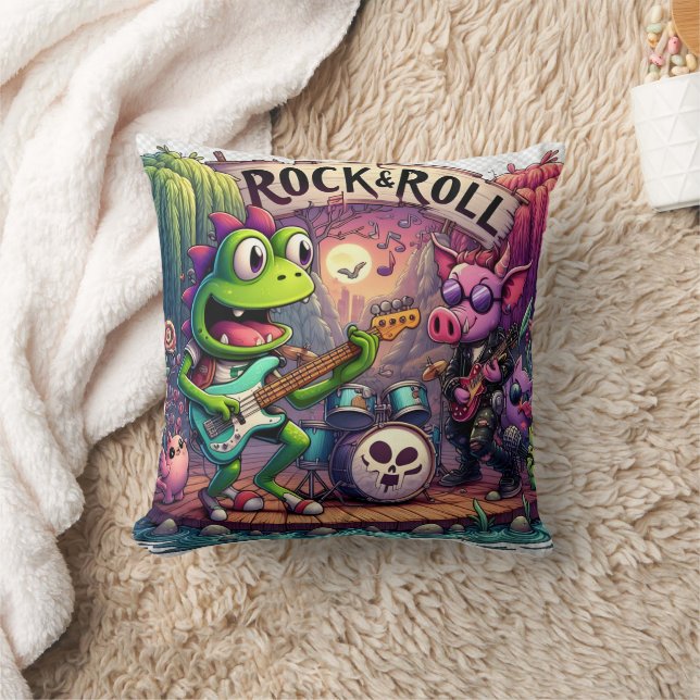 Colourful Cartoon Animals Performing Rock Music Cushion (Blanket)