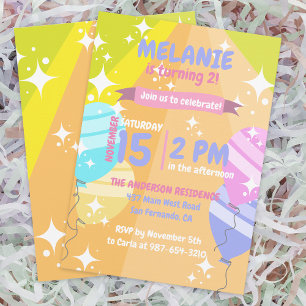 Colourful Cartoon Balloons Sparkles Birthday Party Invitation