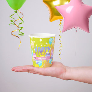 Colourful Cartoon Balloons Sparkles Happy Birthday Paper Cups
