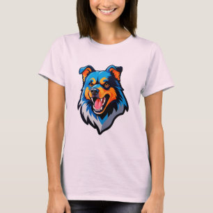 Colourful Cartoon Blue and Orange Dog T-Shirt