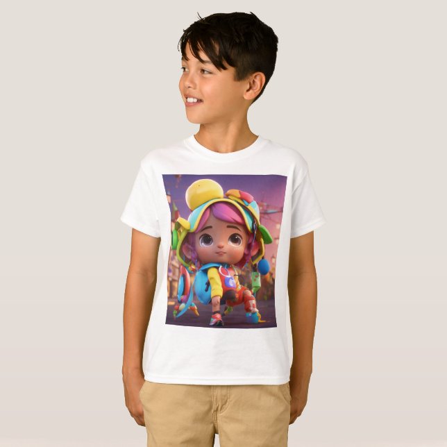 Colourful Cartoon Boy T-Shirt (Front Full)