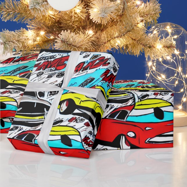 Colourful Cartoon Cars Comic Pattern Wrapping Pape Wrapping Paper (Holidays)