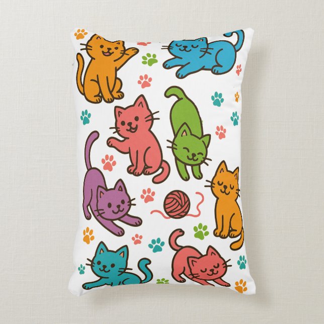 Colourful Cartoon Cat Pattern Throw Pillow  (Front(Vertical))