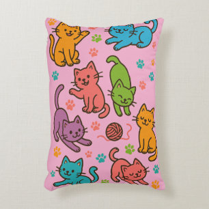 Colourful Cartoon Cat Pattern Throw Pillow – Pink 