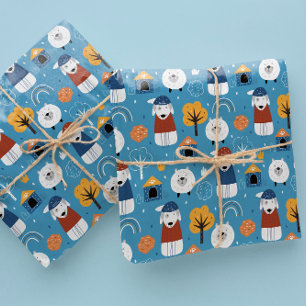 Colourful cartoon crazy dog doodles wrapping paper